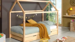 Hot Vipack Bed Dallas met dak en slaaplade naturel