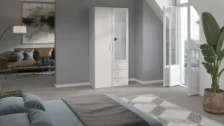 New B Bright Draaideurkast Compact met laden en hout- en spiegeldeuren wit