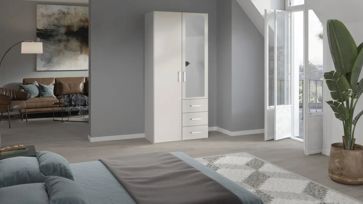 New B Bright Draaideurkast Compact met laden en hout- en spiegeldeuren wit