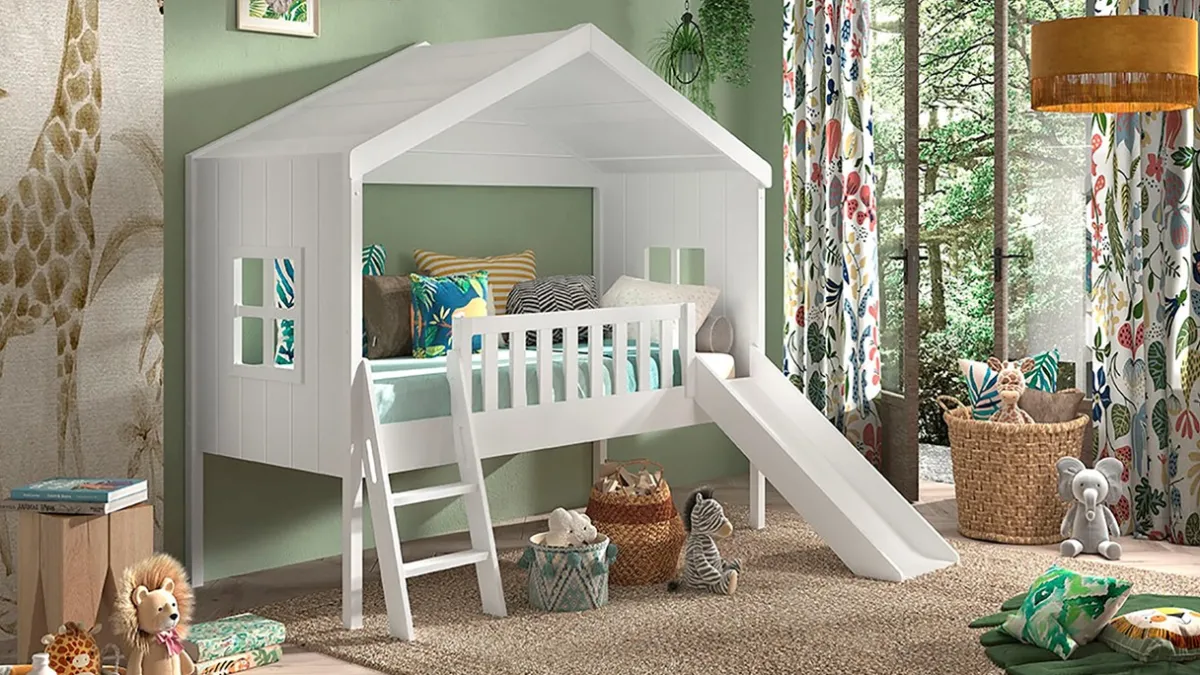 Outlet Vipack Halfhoogslaper HuisBed met glijbaan wit