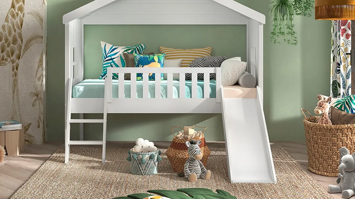 Outlet Vipack Halfhoogslaper HuisBed met glijbaan wit