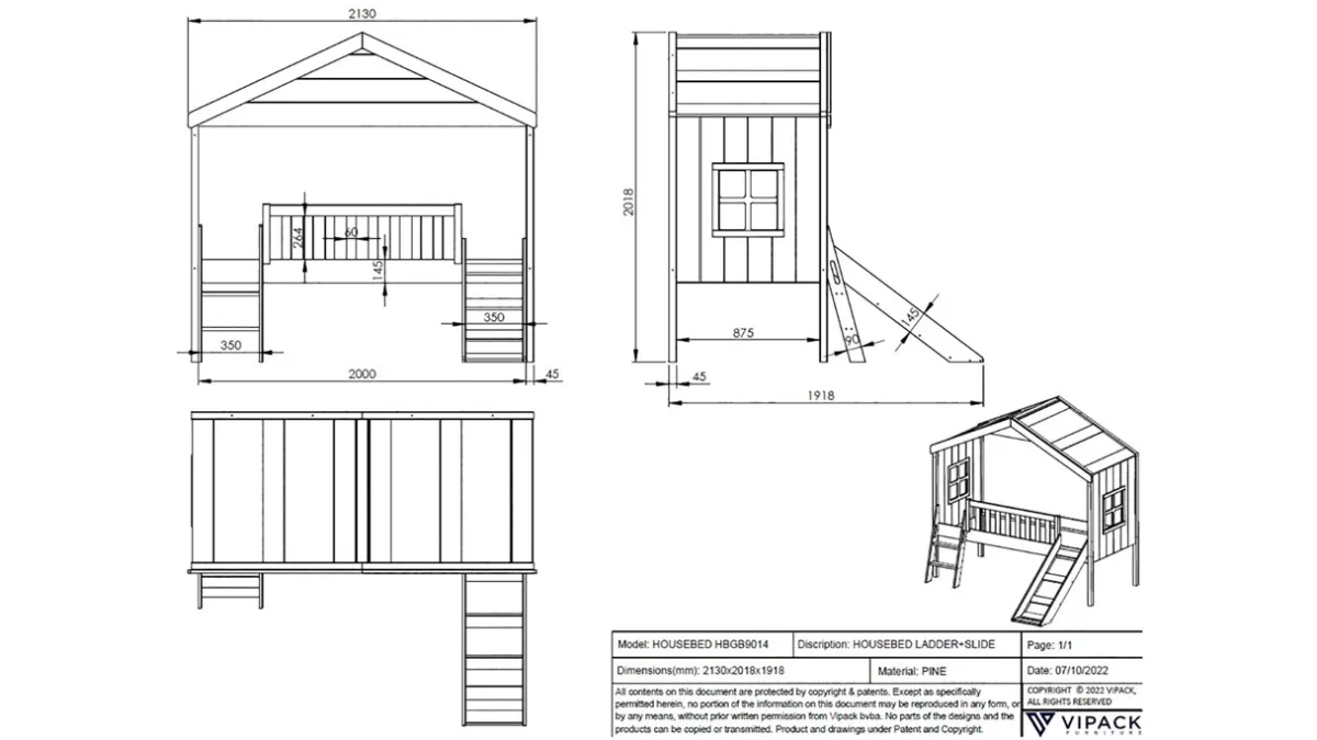 Outlet Vipack Halfhoogslaper HuisBed met glijbaan wit
