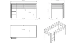 Outlet Vipack Halfhoogslaper Pino met Bureau en boekenkast wit