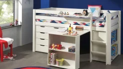 Discount Vipack Halfhoogslaper Pino met commode met 4 laden en boekenkast wit