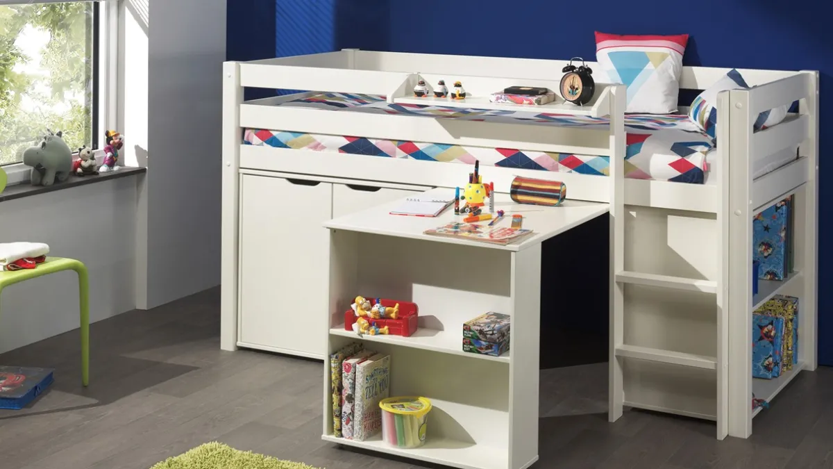 Discount Vipack Halfhoogslaper Pino met commode met 2 deuren en boekenkast white