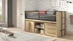 Discount Vipack Halfhoogslaper Sam met boekenkast, commode 2 deuren en commode 3 laden eik