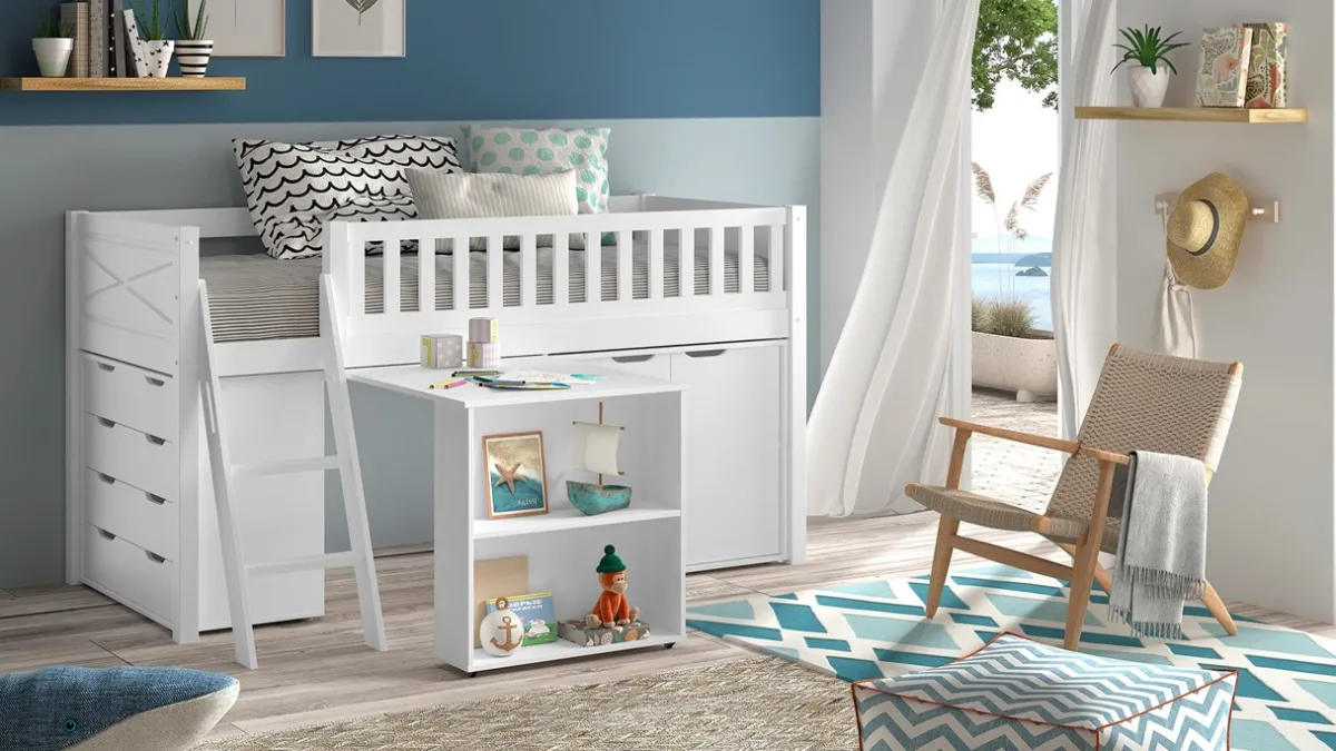 Outlet Vipack Halfhoogslaper Scott met bureau en 2 commodes wit