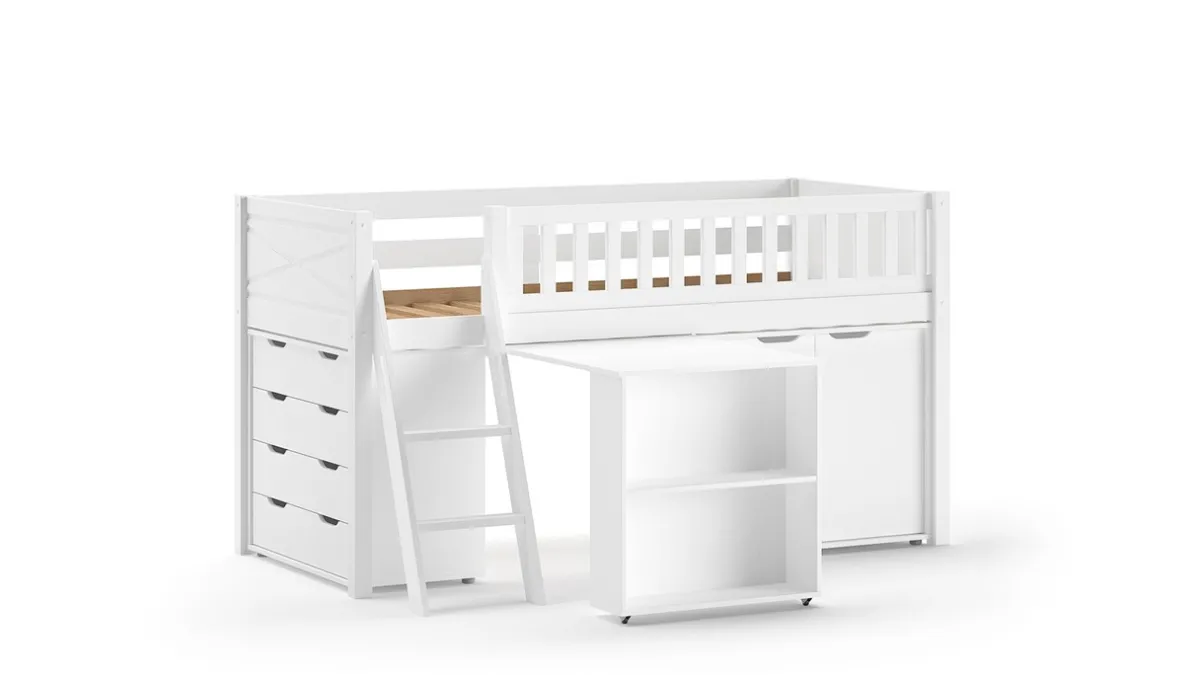 Outlet Vipack Halfhoogslaper Scott met bureau en 2 commodes wit