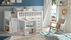 Vipack Halfhoogslaper Scott met bureau, boekenkast en commode wit