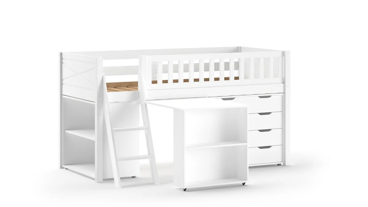 Vipack Halfhoogslaper Scott met bureau, boekenkast en commode wit