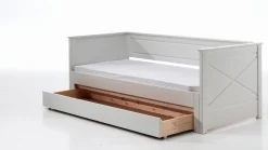 Hot Vipack Kajuitbed paneel uitschuifbaar Pino met lade wit
