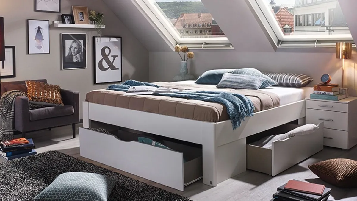 New Maxi Opbergbed Butiken met 3 laden alpine wit