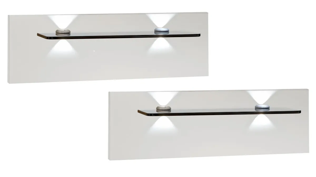 Outlet B Bright Set nachtkast panelen met glas en verlichting Bienne wit